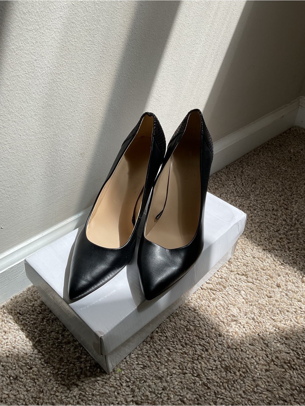 Marc Fisher Black Pointed-Toe Leather Pumps